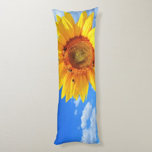 Gele Zonnebloem en Bijen op Blauwe Hemel Lichaamsk Lichaamskussen (Achterkant (Verticaal))