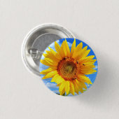 Gele zonnebloem en bijen op Blue Sky Button (Voorkant /achterkant)