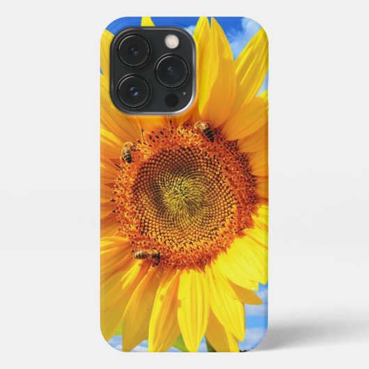 Gele Zonnebloem en Bijen op Blue Sky iPhone Case Hoesje (Achterkant)