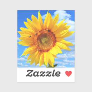 Gele zonnebloem en bijen op Blue Sky Sticker