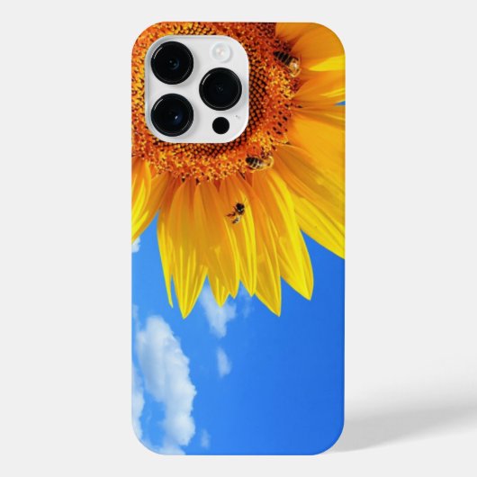 Gele zonnebloem en bijen op de blauwe hemel iPhone hoesje (Achterkant)