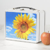 Gele zonnebloem en bijen op de blauwe hemel - zome (In situ)