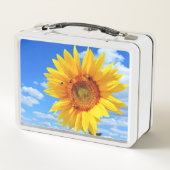 Gele zonnebloem en bijen op de blauwe hemel - zome (Achterkant)