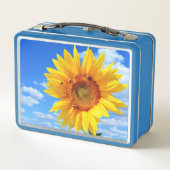 Gele zonnebloem en bijen op de blauwe hemel - zome (Achterkant)