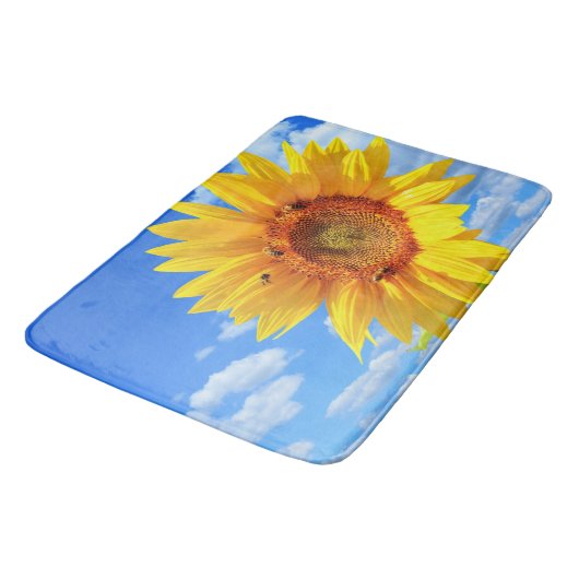 Gele zonnebloem en bijen op de blauwe hemel - zome badmat (Gekanteld)