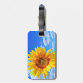 Gele zonnebloem en bijen op de blauwe hemel - zome bagagelabel (Achterkant verticaal)