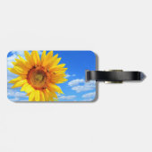 Gele zonnebloem en bijen op de blauwe hemel - zome bagagelabel (Achterkant horizontaal)