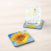 Gele zonnebloem en bijen op de blauwe hemel - zome bier onderzetter (Rechterzijde)