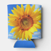 Gele zonnebloem en bijen op de blauwe hemel - zome blikjeskoeler (Achterkant)