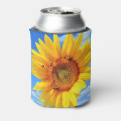 Gele zonnebloem en bijen op de blauwe hemel - zome blikjeskoeler (Blikje Achterkant)