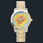 Gele zonnebloem en bijen op de blauwe hemel - zome horloge<br><div class="desc">Gele zonnebloem en bijen op de blauwe hemel - zomerdag - Fotobloem - U kunt ook uw eigen foto personaliseren - Kies / voeg uw unieke foto toe - Afbeelding / tekst - Naam / Kleur / Lettertype / Grootte / Meer - Maak uw speciale cadeau - Resize en beweeg...</div>