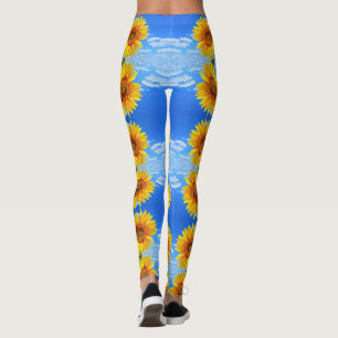 Gele zonnebloem en bijen op de blauwe hemel - zome leggings