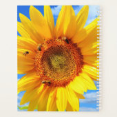 Gele zonnebloem en bijen op de blauwe hemel - zome planner (Achterkant)