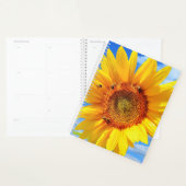 Gele zonnebloem en bijen op de blauwe hemel - zome planner (Display)