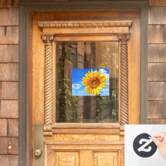 Gele zonnebloem en bijen op de blauwe hemel - zome raamsticker (Huis Deur)