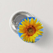 Gele zonnebloem en bijen op de blauwe hemel - zome ronde button 3,2 cm (Voorkant /achterkant)