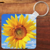 Gele zonnebloem en bijen op de blauwe hemel - zome sleutelhanger (Achterkant)