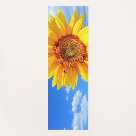Gele zonnebloem en bijen op de blauwe hemel - zome yogamat (Voorkant)