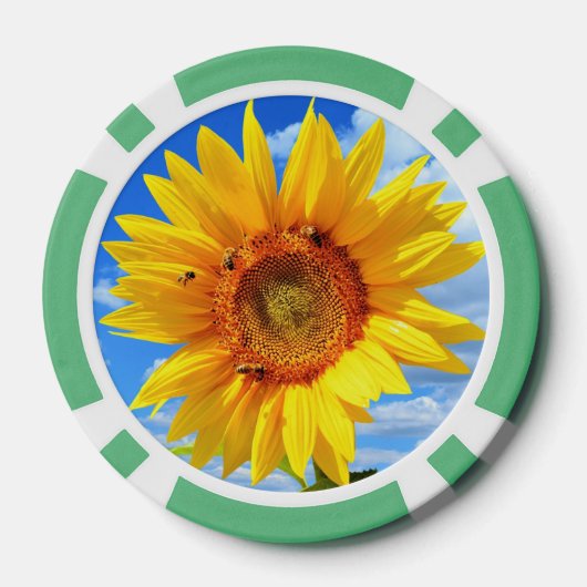 Gele Zonnebloem en Bijen Poker Chips (Achterkant)