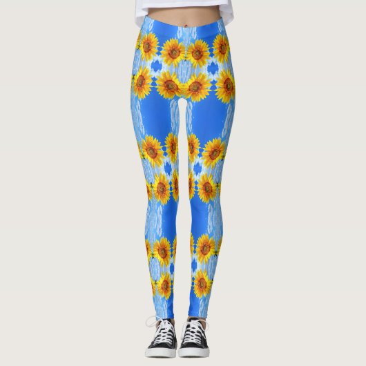 Gele zonnebloem en bijenlegging leggings (Voorkant)