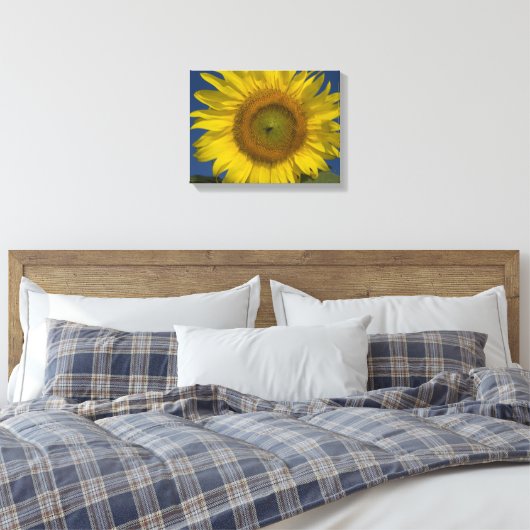 Gele zonnebloem en blauwe hemel canvas afdruk (Insitu (Slaapkamer))