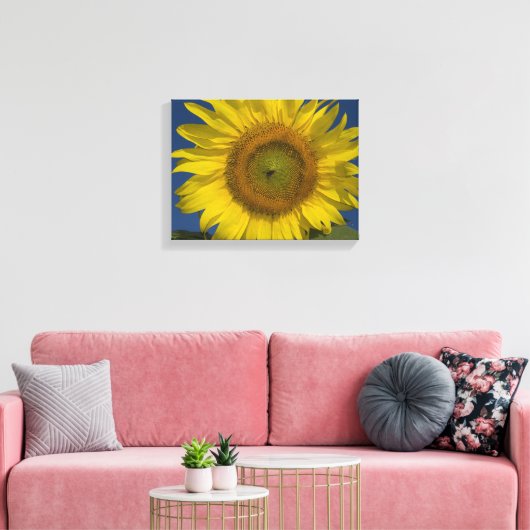 Gele zonnebloem en blauwe hemel canvas afdruk (Insitu (Woonkamer))