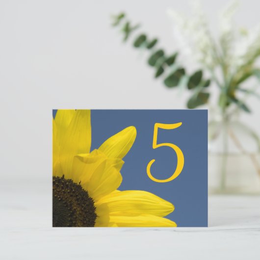Gele Zonnebloem en Blauwe Hemel Tafelnummer (Staand voorkant)
