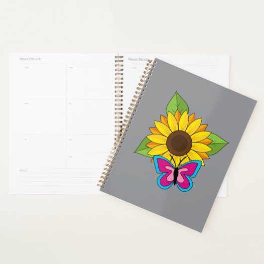 Gele Zonnebloem en Blauwe Roze Vlinder Planner (Display)