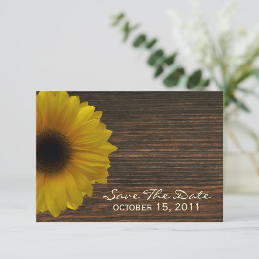 Gele zonnebloem en Herfst van Barnwood sparen de d Save The Date (Staand voorkant)