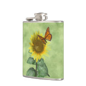 gele zonnebloem en Oranje vlinder Heupfles (Links)