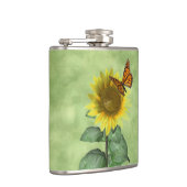 gele zonnebloem en Oranje vlinder Heupfles (Rechts)