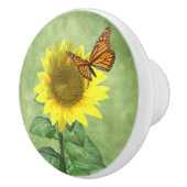 gele zonnebloem en Oranje vlinder Keramische Knop (Rechts)