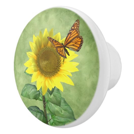  gele zonnebloem en Oranje vlinder Keramische Knop (Rechts)