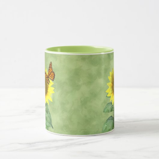  gele zonnebloem en Oranje vlinder Mok (Midden)