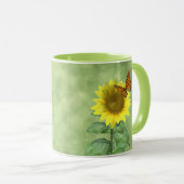  gele zonnebloem en Oranje vlinder Mok (Voorkant rechts)