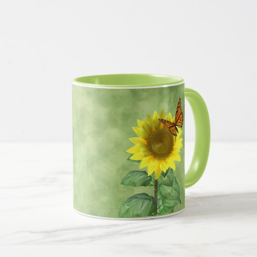  gele zonnebloem en Oranje vlinder Mok (Voorkant rechts)