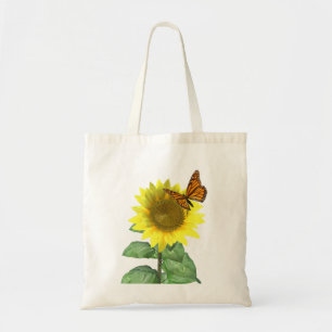 gele zonnebloem en Oranje vlinder Tote Bag
