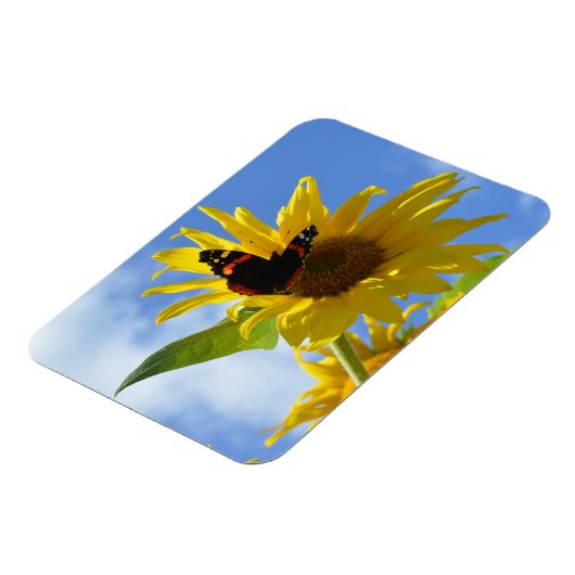 Gele zonnebloem en rode admirale vlinder magneet (Linkerzijde)