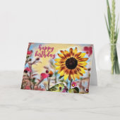 Gele Zonnebloem en Roze Bloemen Dag Kaart (Voorkant)