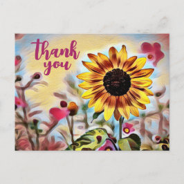 Gele Zonnebloem en Roze Bloemen Dank u Briefkaart