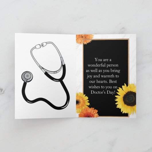 Gele zonnebloem en stethoscoop Dag van de arts Kaart (Binnen)