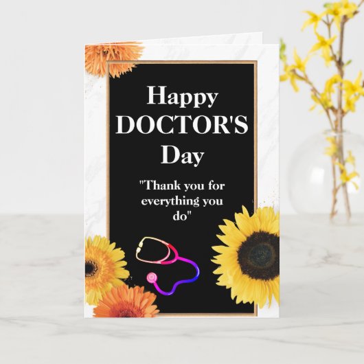 Gele zonnebloem en stethoscoop Dag van de arts Kaart (Gele Bloem)