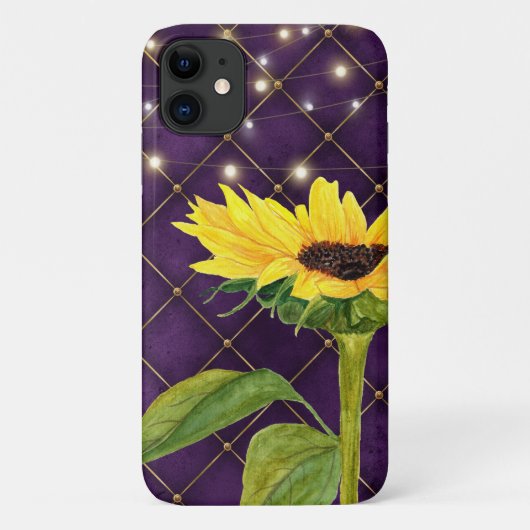 Gele zonnebloem en strijklampjes op Paars Case-Mate iPhone Case (Achterkant)