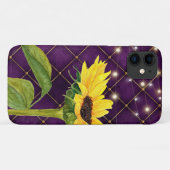 Gele zonnebloem en strijklampjes op Paars Case-Mate iPhone Case (Achterkant (horizontaal))