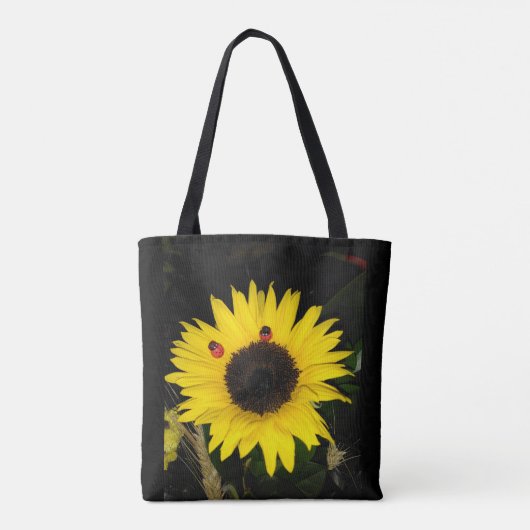 Gele zonnebloem en twee luikbeitjes tote bag (Achterkant)