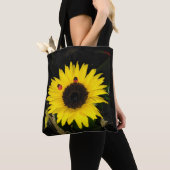 Gele zonnebloem en twee luikbeitjes tote bag (Dichtbij)