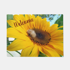 Gele zonnebloem en veren - Doormat Deurmat