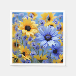 Gele zonnebloem en wilde bloemen servet