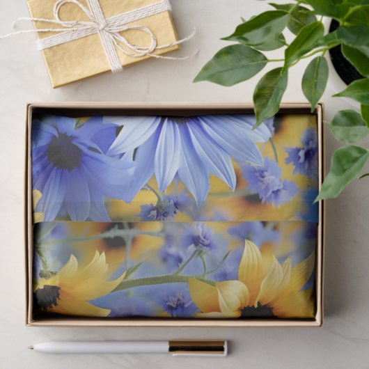 Gele zonnebloem en wilde bloemen tissuepapier (Geschenk)