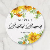 Gele Zonnebloem en Zee Buckthorn Bruids Brunch Bedankjes Labels (Voorkant)